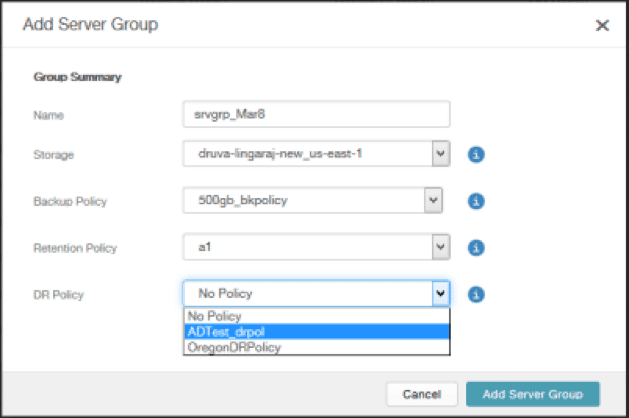 Assign the DR policy to the server group of VMs