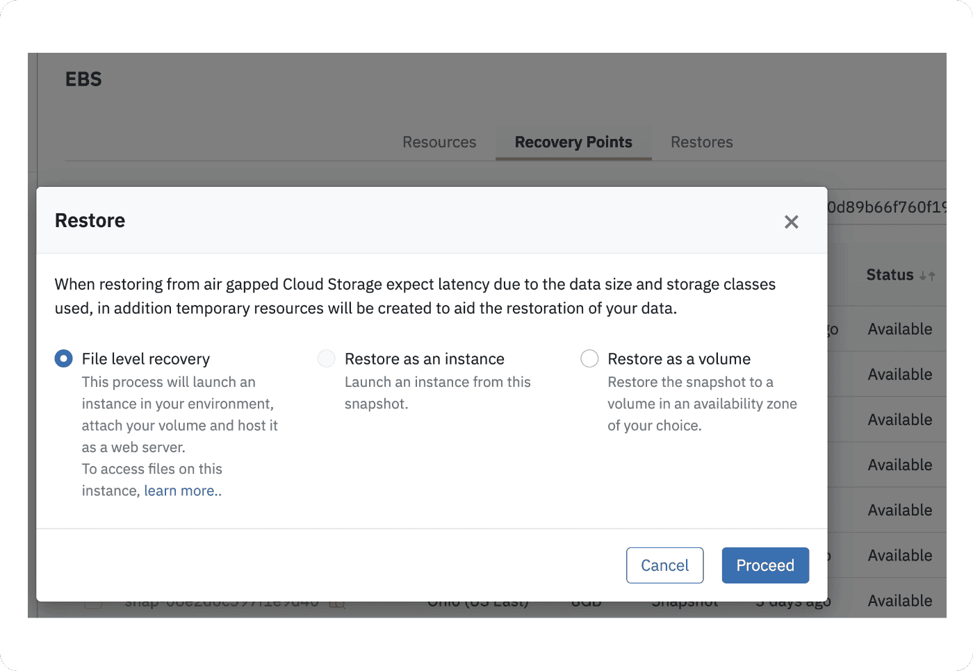 ec2 flexible recovery options