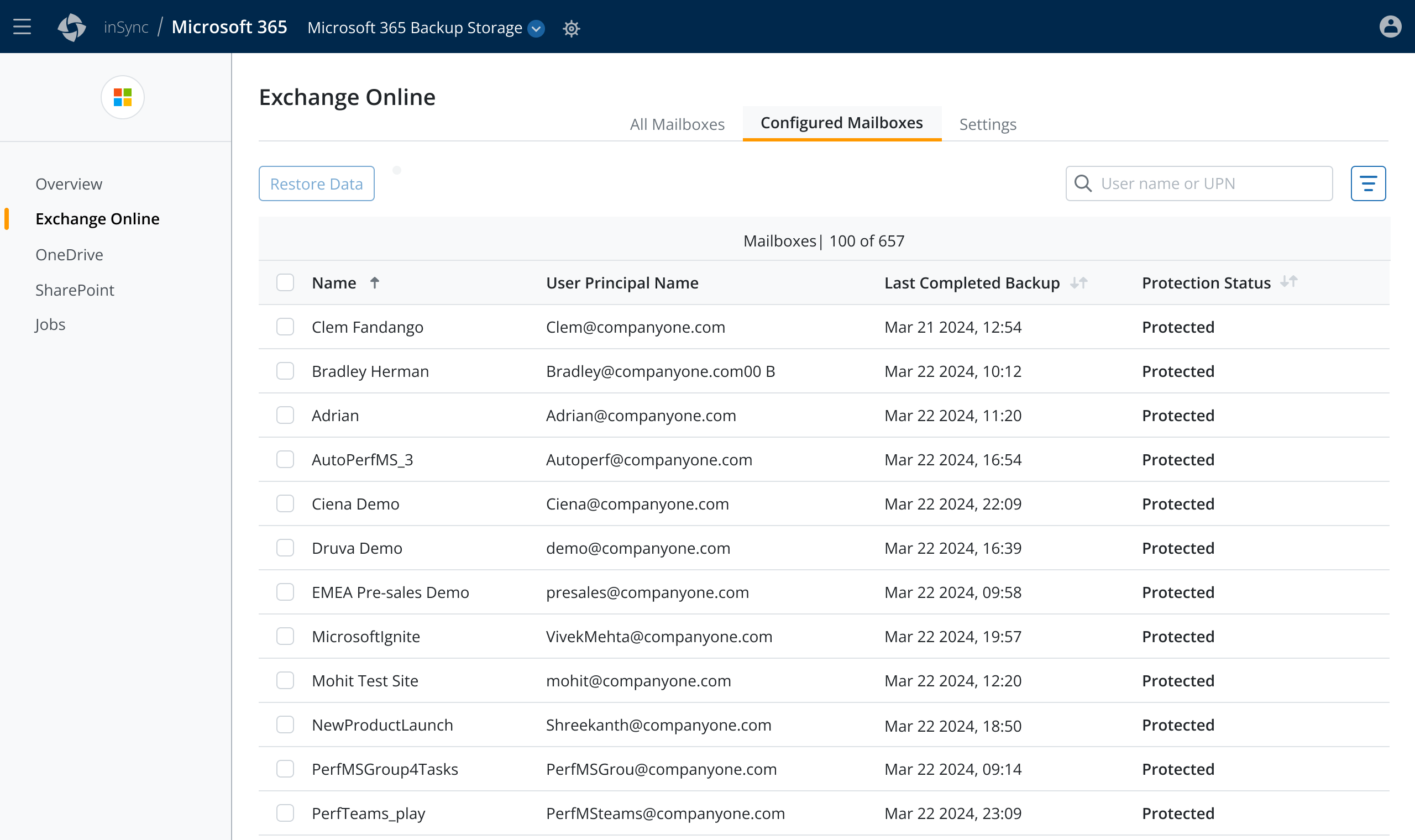 exchange online tab in m365 solution page