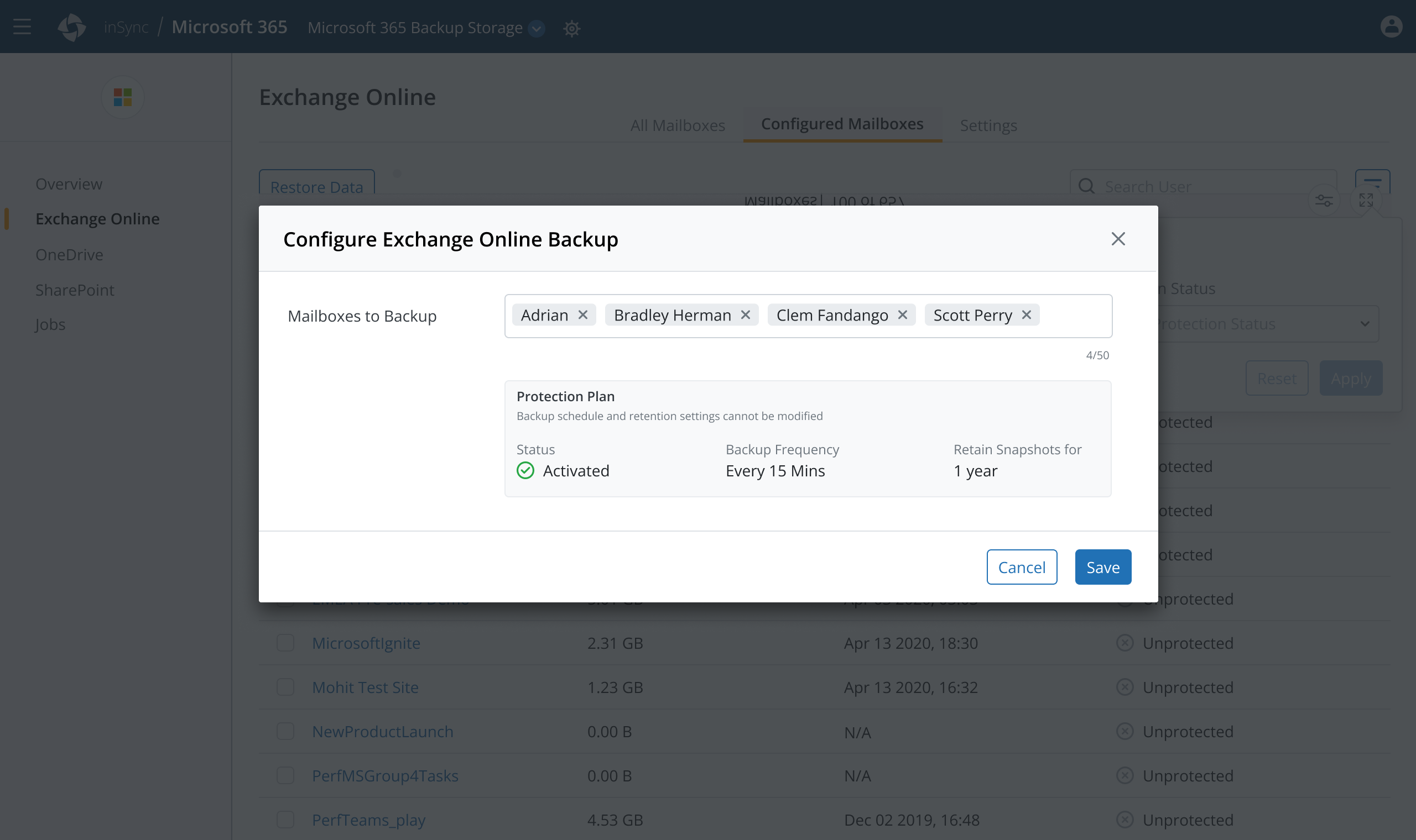 configure exchange online backup