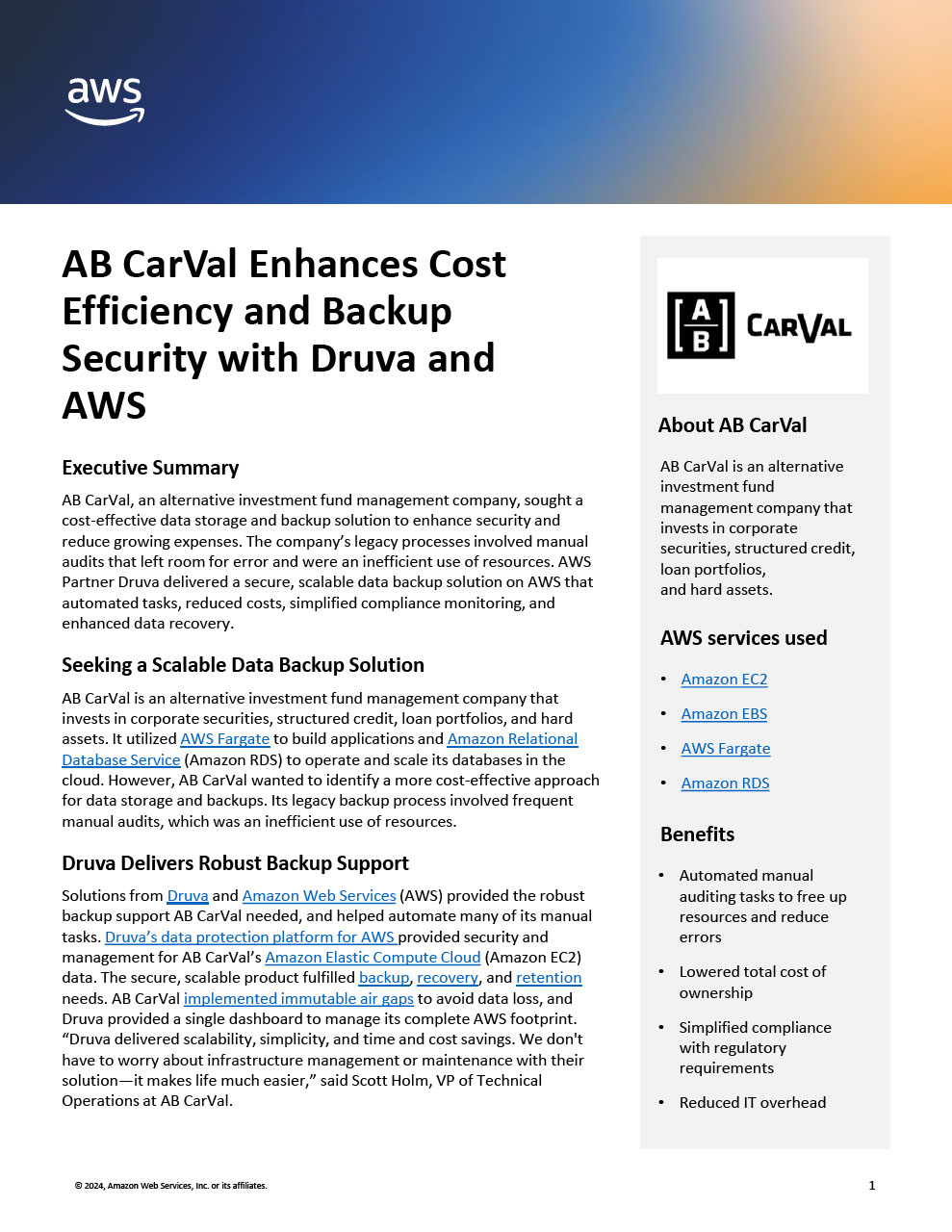 AB CarVal Enhances Cost Efficiency and Backup Security with Druva and AWS