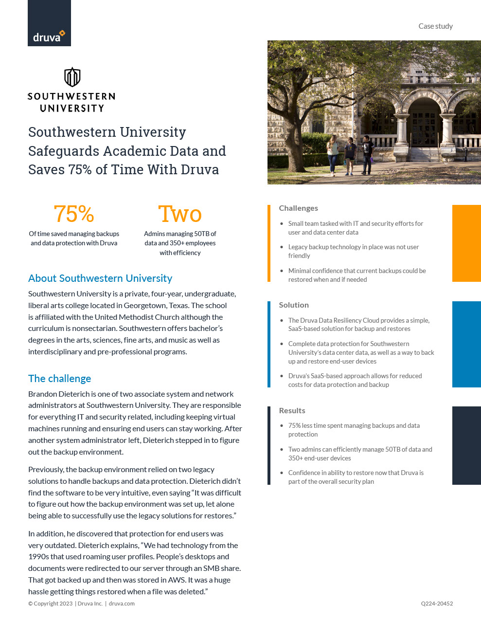 Southwestern University Safeguards Academic Data and Saves 75% of Time With Druva