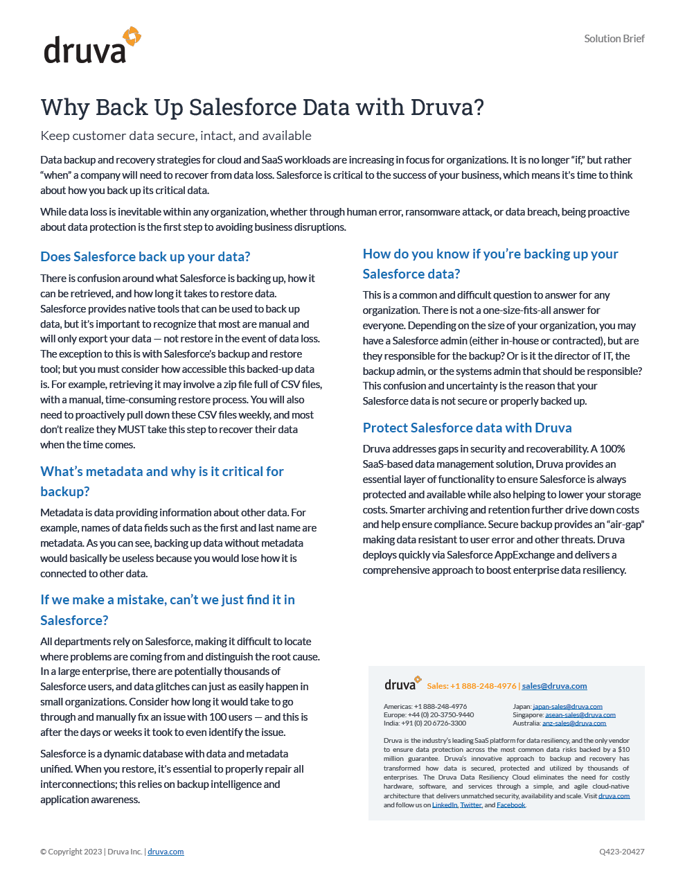 Why Back Up Salesforce Data with Druva?